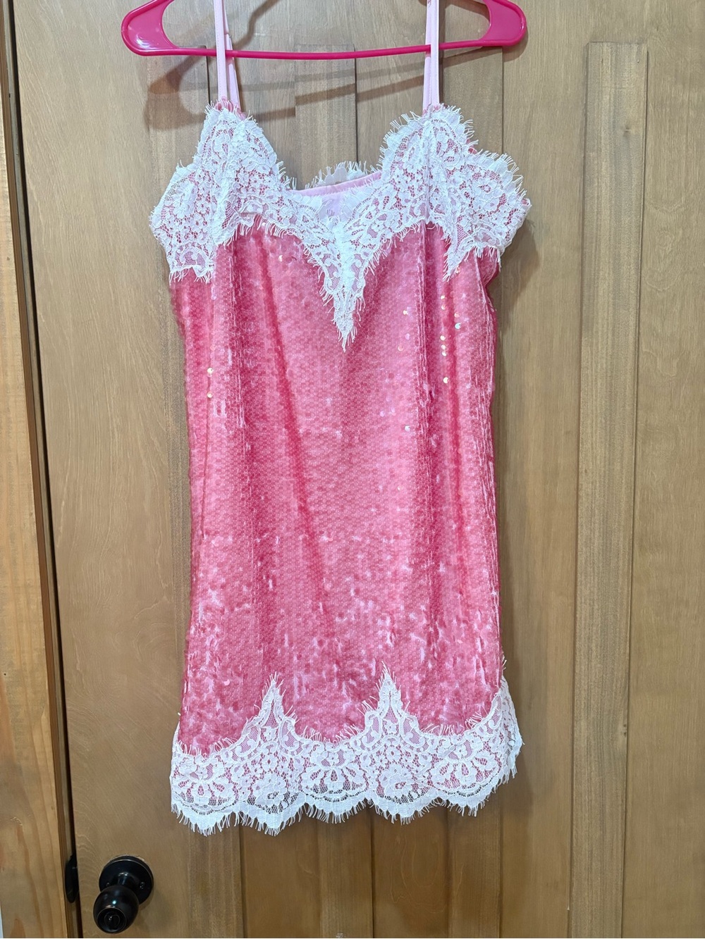 Pink Velvet Lace Trim Slip Dress - Women’s Intimates